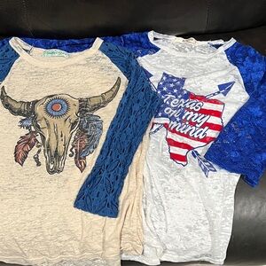 Southern Grace women’s Raglan Tops - Cream and Blue